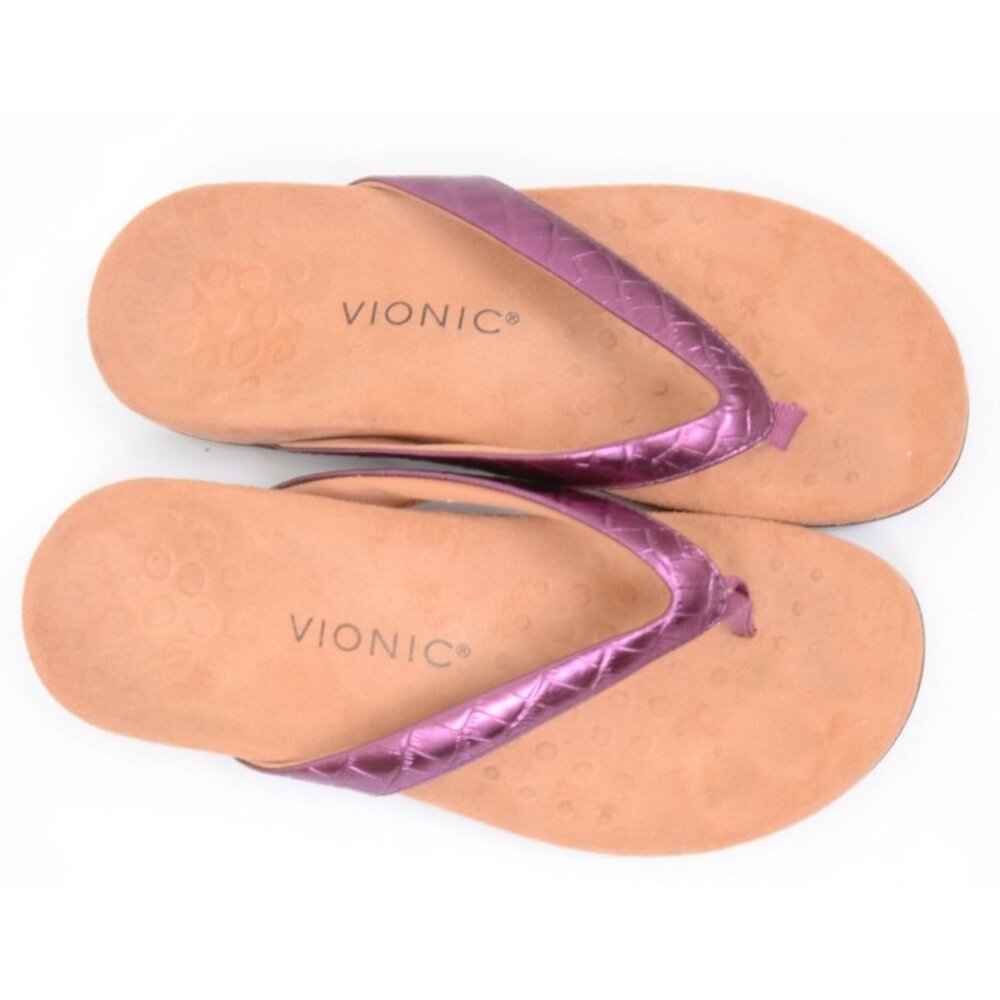 Vionic Dillon Purple Croc Metallic Thong Comfort Sandal Flip Flops Women 7 NEW - Picture 2 of 6